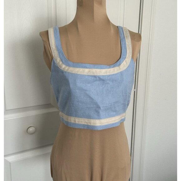 Avec Les Filles Linen Blend Crop Tank Top Ice Blue Size S - Picture 1 of 8